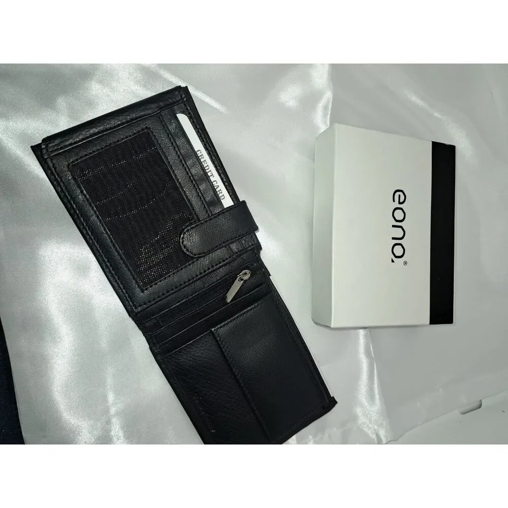 NIB- Eono Genuine Leather XL Soft & smooth Leather Black Wallet for Men
